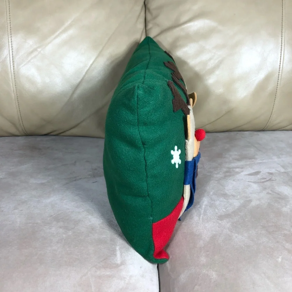 2 Hand Made 3D Felt Multicolor Christmas Holliday Snow Men Reindeers Pillows